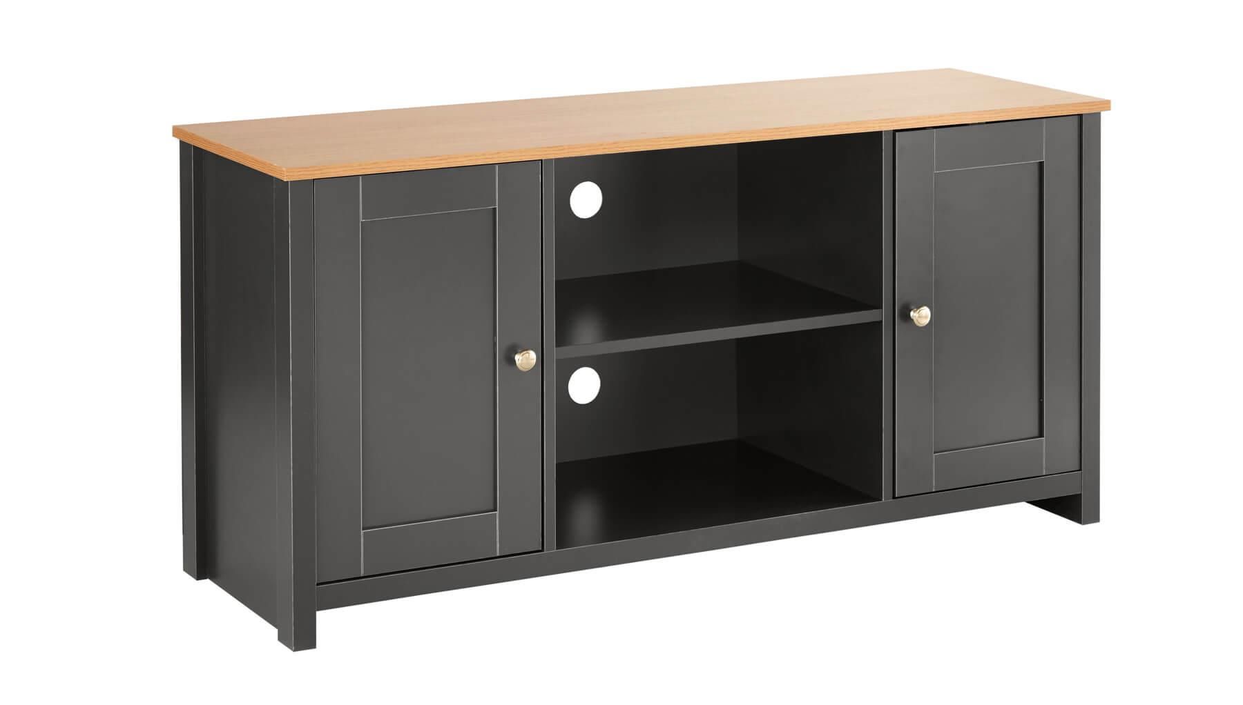 Graphite Oak Tv Stand Two Tone 2 Door Television Unit Open Shelf Cable Inside Graphite 2 Drawer Compact Desks (View 4 of 15)