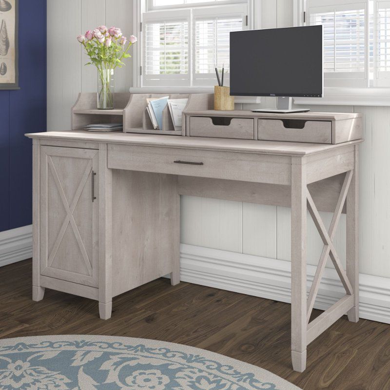 Gray Single Pedestal Desk And Organizer (54 Inch) – Key West | Rc Intended For Gray Reversible Desks With Pedestal (View 9 of 15)