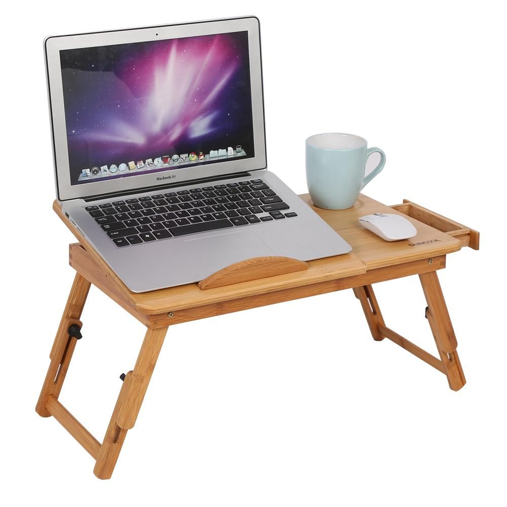 Greensen Bed Tray Foldable Bamboo Laptop Desk Adjustable Rack Shelf Lap Within Black Adjustable Laptop Desks (View 6 of 15)