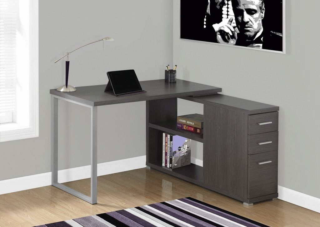 Grey Corner Computer Desk – Left Or Right Facing – Monarch Specialties For Left Facing Shelf Gray Modern Desks (View 7 of 15)