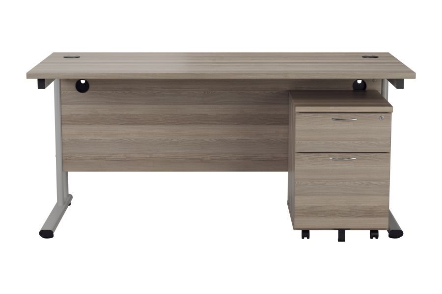 Grey Oak 1400mm Rectangular Cantilever Office Desk With 2 Drawer For Gray And Gold 2 Drawer Desks (View 10 of 15)