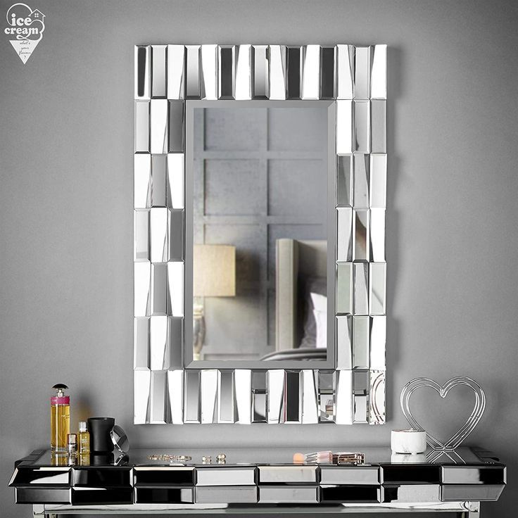 Grey Wall Mirror Rectangle 3d Glass Mirrored Effect For Living Room Throughout Steel Gray Wall Mirrors (Photo 10 of 15)