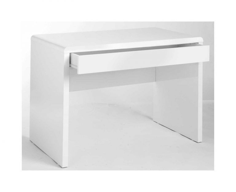 H4home White High Gloss Computer Desk With 1 Large Drawer Modern Intended For White Lacquer Stainless Steel Modern Desks (View 12 of 15)