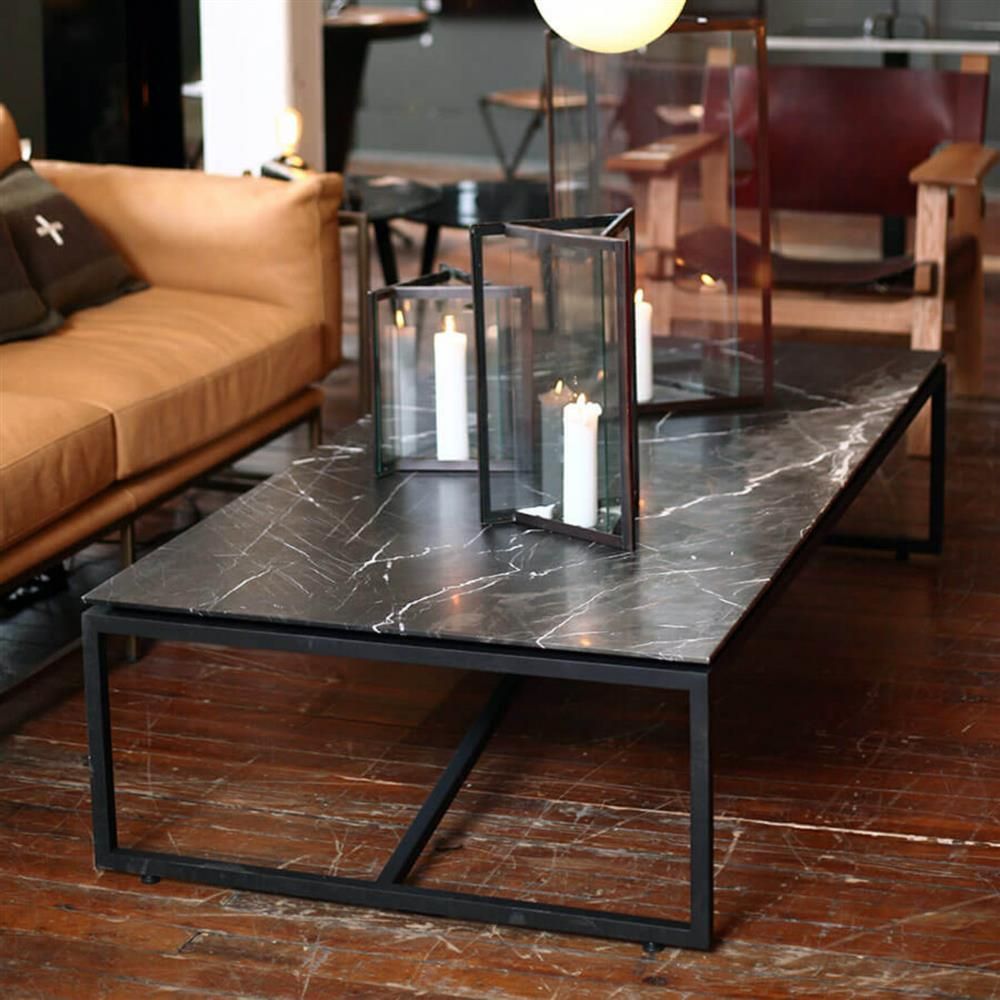 Halsey Industrial Loft Black Metal Rectangular Marble Coffee Table For Marble And Black Metal Writing Tables (View 11 of 15)
