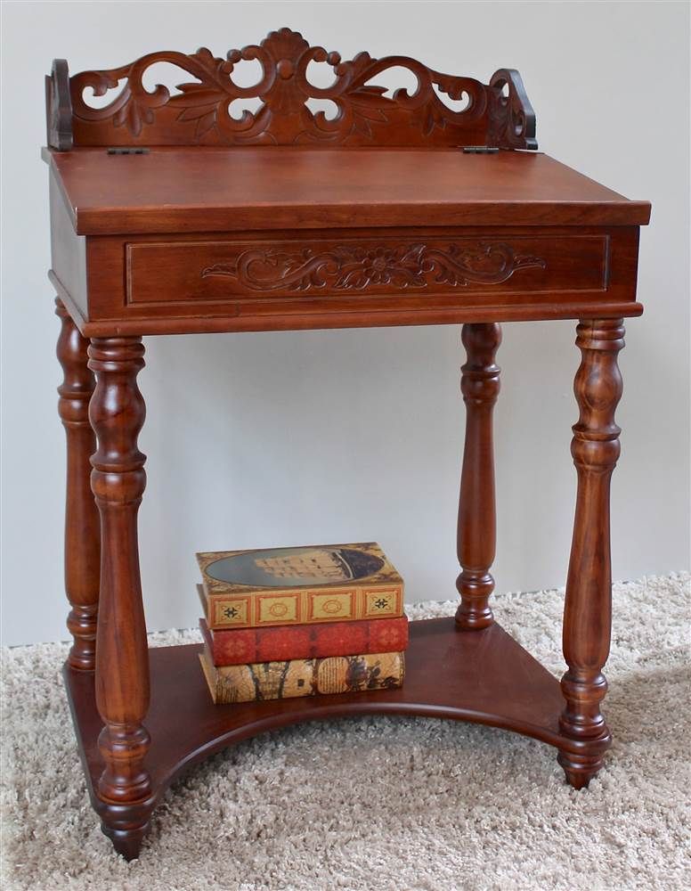 Hand Carved Small Wood Writing Desk – Walmart – Walmart Within Hand Rubbed Wood Office Writing Desks (View 5 of 15)