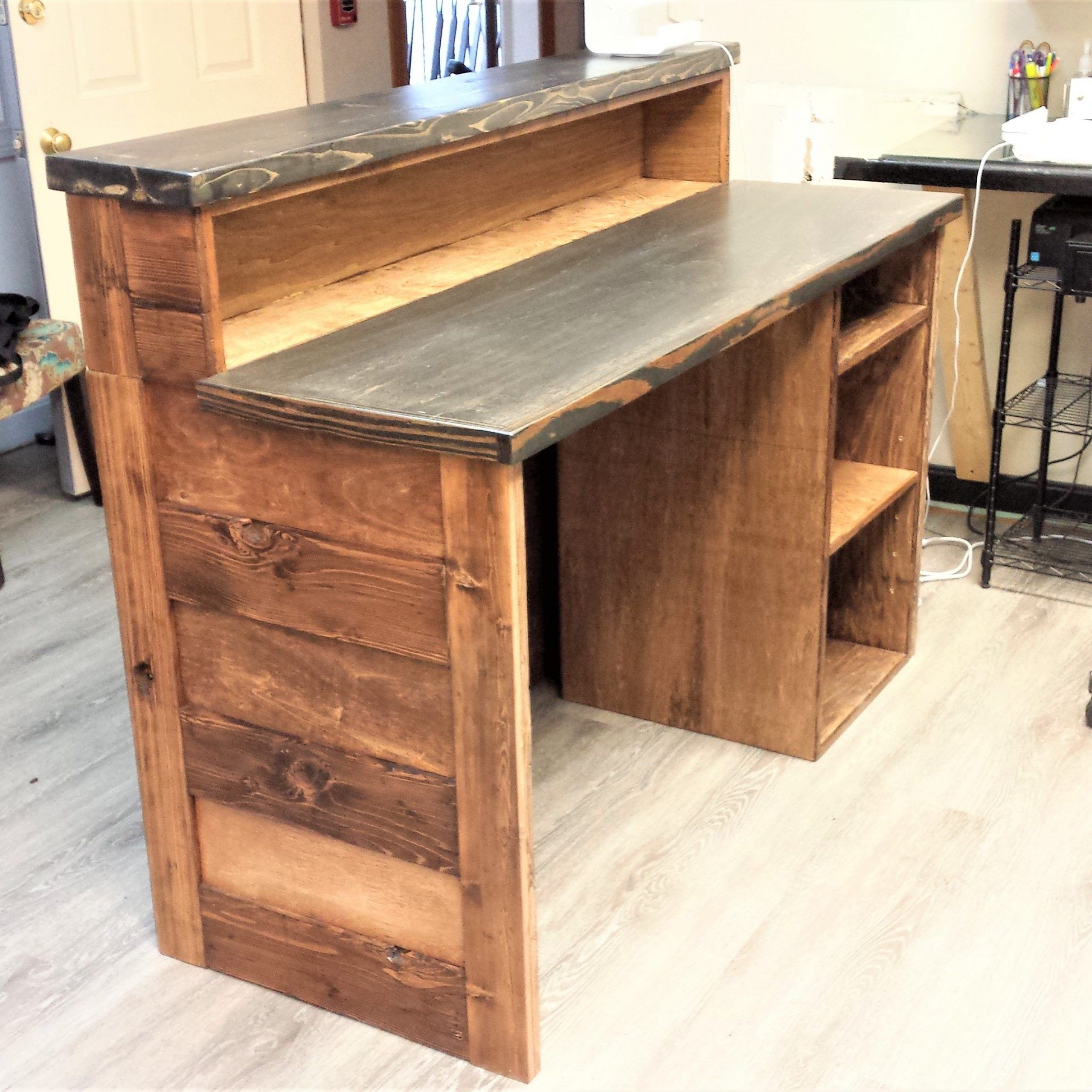 Hand Crafted Reclaimed Wood Reception Deskcustom Made Furniture Pertaining To Reclaimed Barnwood Wood Writing Desks (Photo 7 of 15)