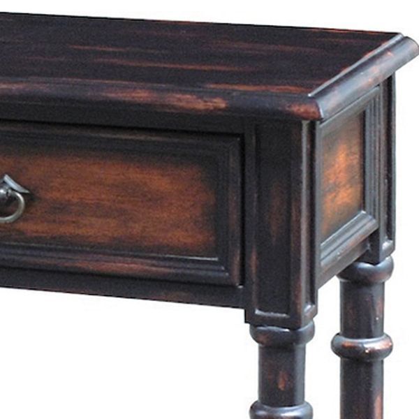 Hand Painted Distressed Black/ Brown Finish Accent Console Table In With Distressed Brown Wood 2 Tier Desks (Photo 4 of 15)