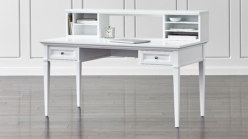 Harrison White 60" Desk With Hutch | Crate And Barrel Within White Traditional Desks Hutch With Light (Photo 5 of 15)