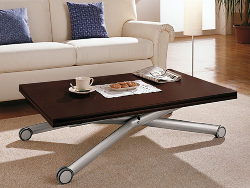 Height Adjustable Wooden Coffee Table With Casters Esprit With Regard To Espresso Wood Adjustable Reading Tables (View 3 of 15)