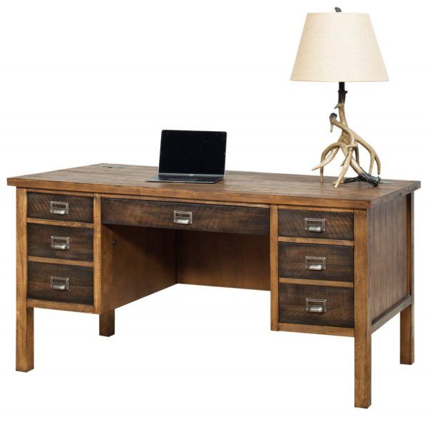Heritage Half Pedestal Desk For Hickory Wood 5 Drawer Pedestal Desks (View 6 of 15)