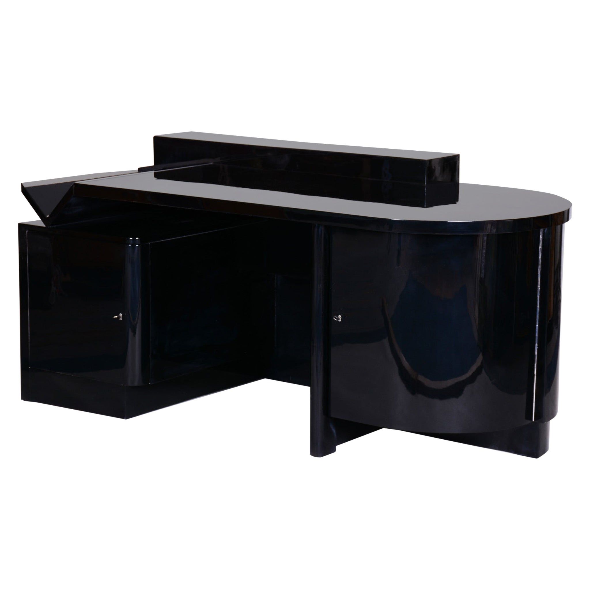 High Gloss Black Lacquer Writing Desk With Polished Stainless Steel For Lacquer And Gold Writing Desks (Photo 15 of 15)