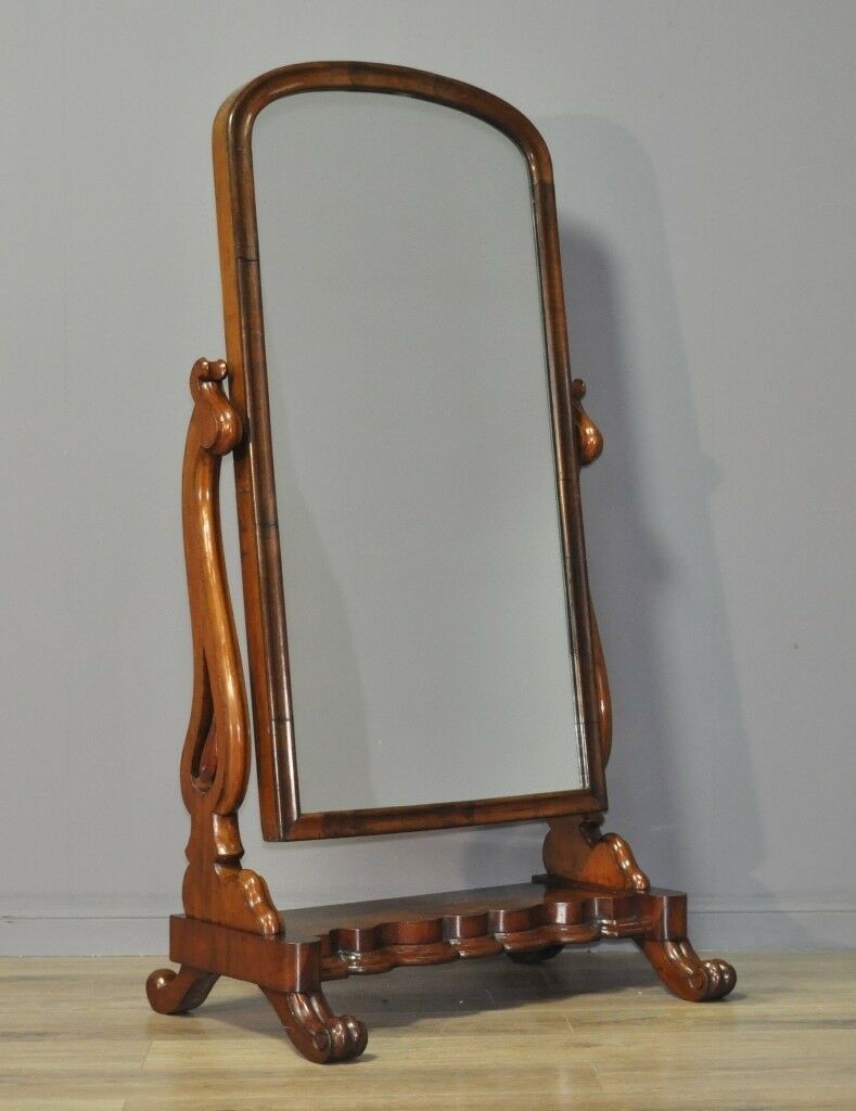 High Quality Antique Victorian Large Mahogany Floor Standing Cheval Within Antique Brass Standing Mirrors (Photo 7 of 15)