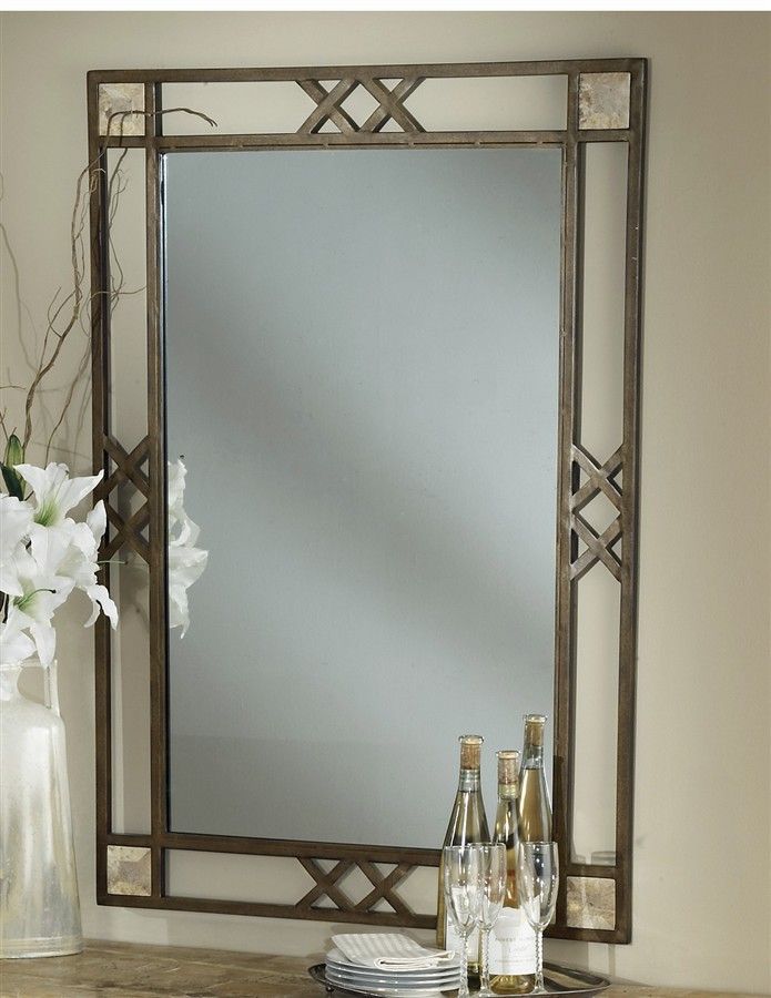 Hillsdale – Rectangular Wrought Iron Mirror W Fossil Stone Insets In Natural Iron Rectangular Wall Mirrors (View 2 of 15)