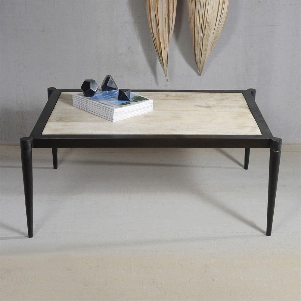 Homart Rhys Iron & Wood Coffee Table – Black Metal & Antique White Wood With Espresso Wood And Black Metal Desks (View 3 of 15)