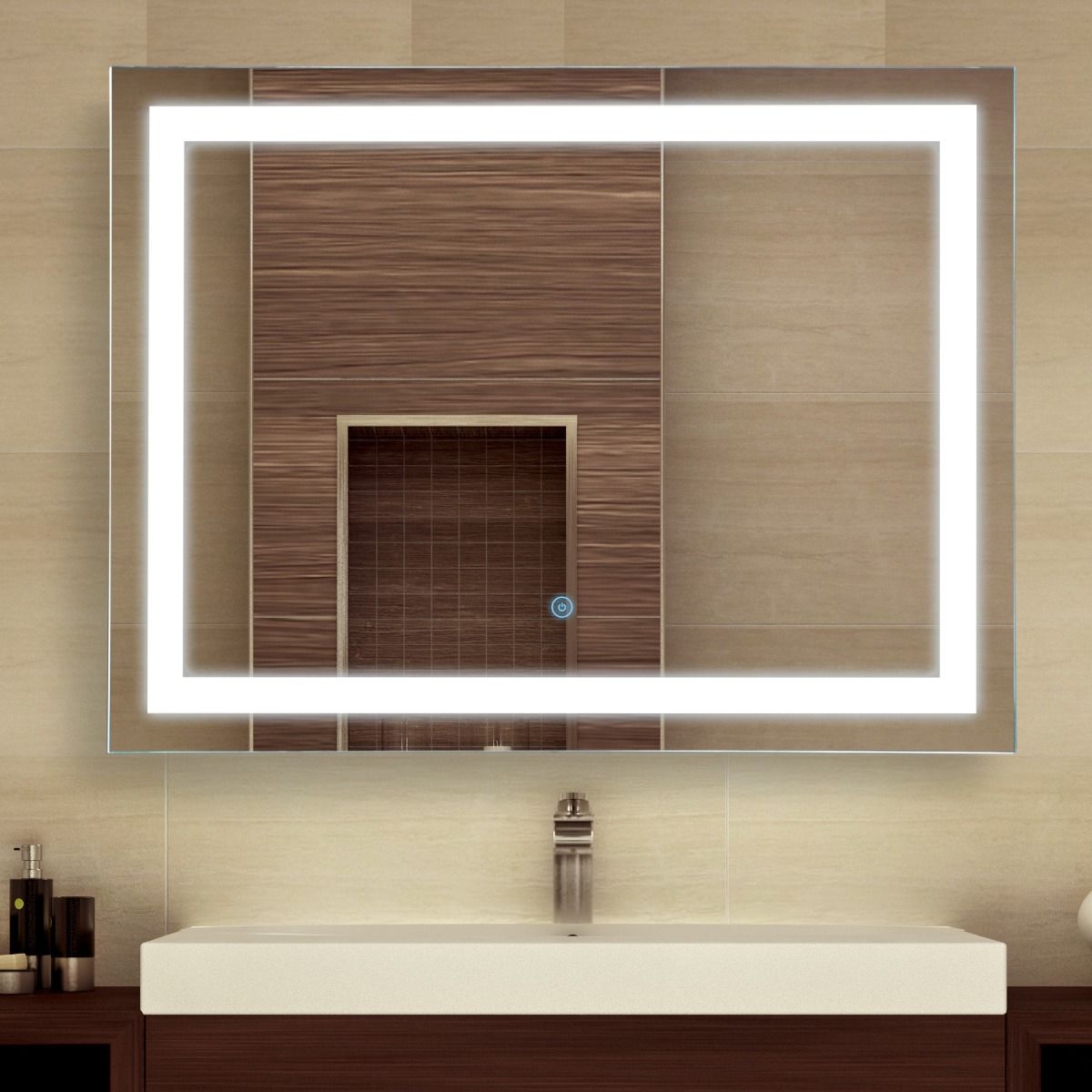 Homcom Lighted Bathroom Mirror Touch Activated 32" Illuminated Bathroom Regarding Front Lit Led Wall Mirrors (View 3 of 15)