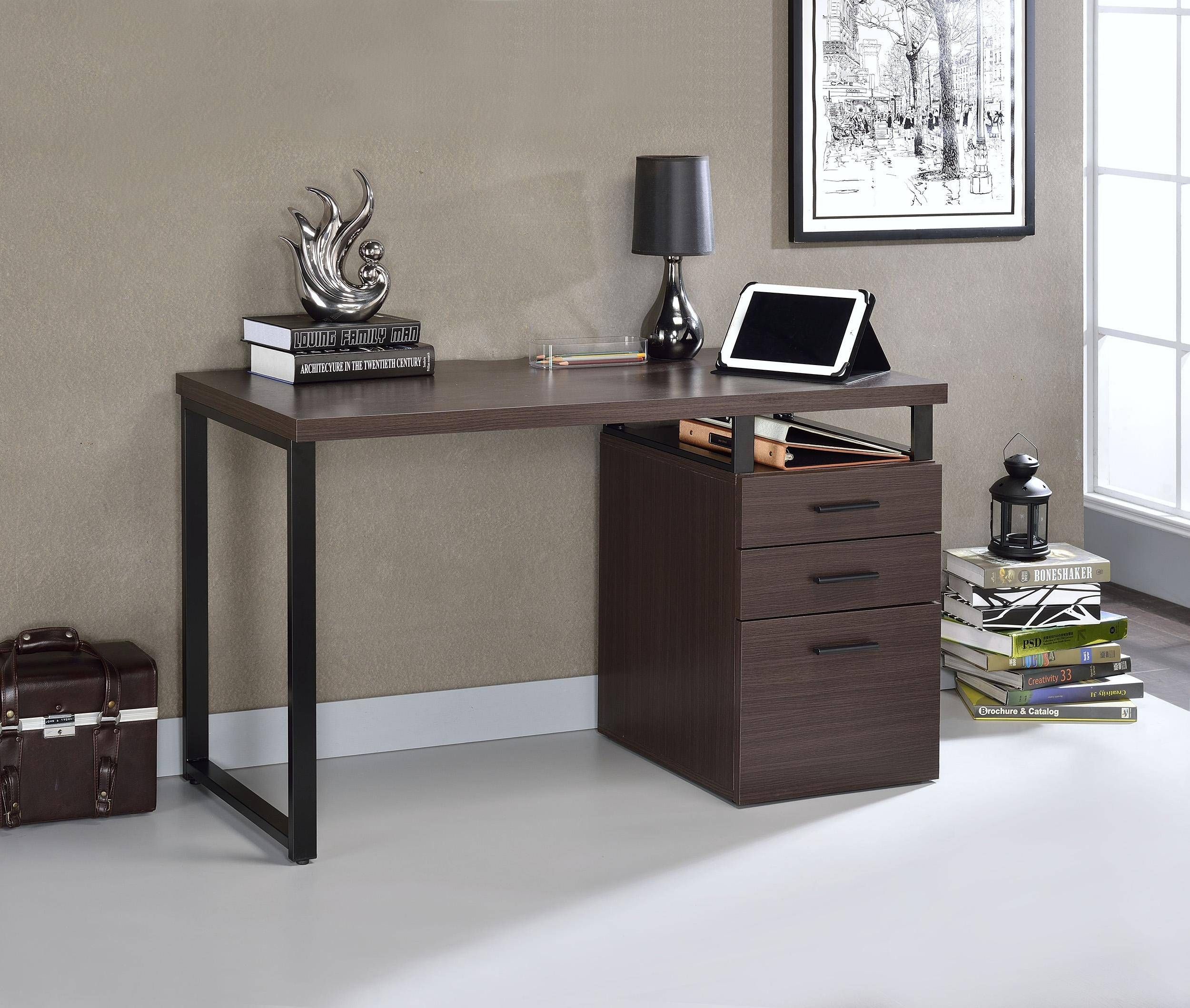 Home Office Writing Desk Dark Oak & Black Coy 92388 Acme Contemporary With Black Finish Modern Office Desks (View 1 of 15)