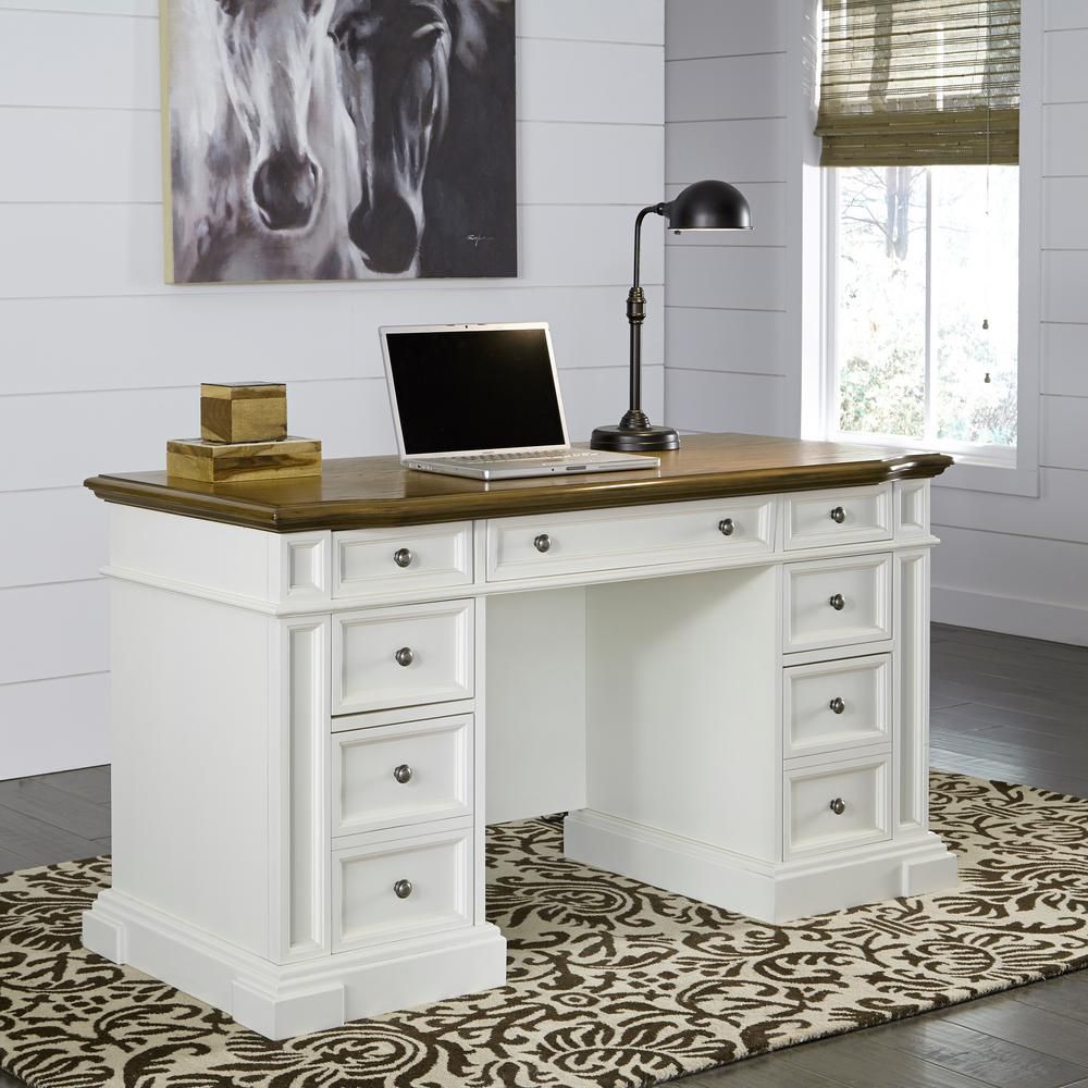 Home Styles Americana White Desk With Storage 5002 18 – The Home Depot Regarding White Wood 1 Drawer Corner Computer Desks (View 12 of 15)