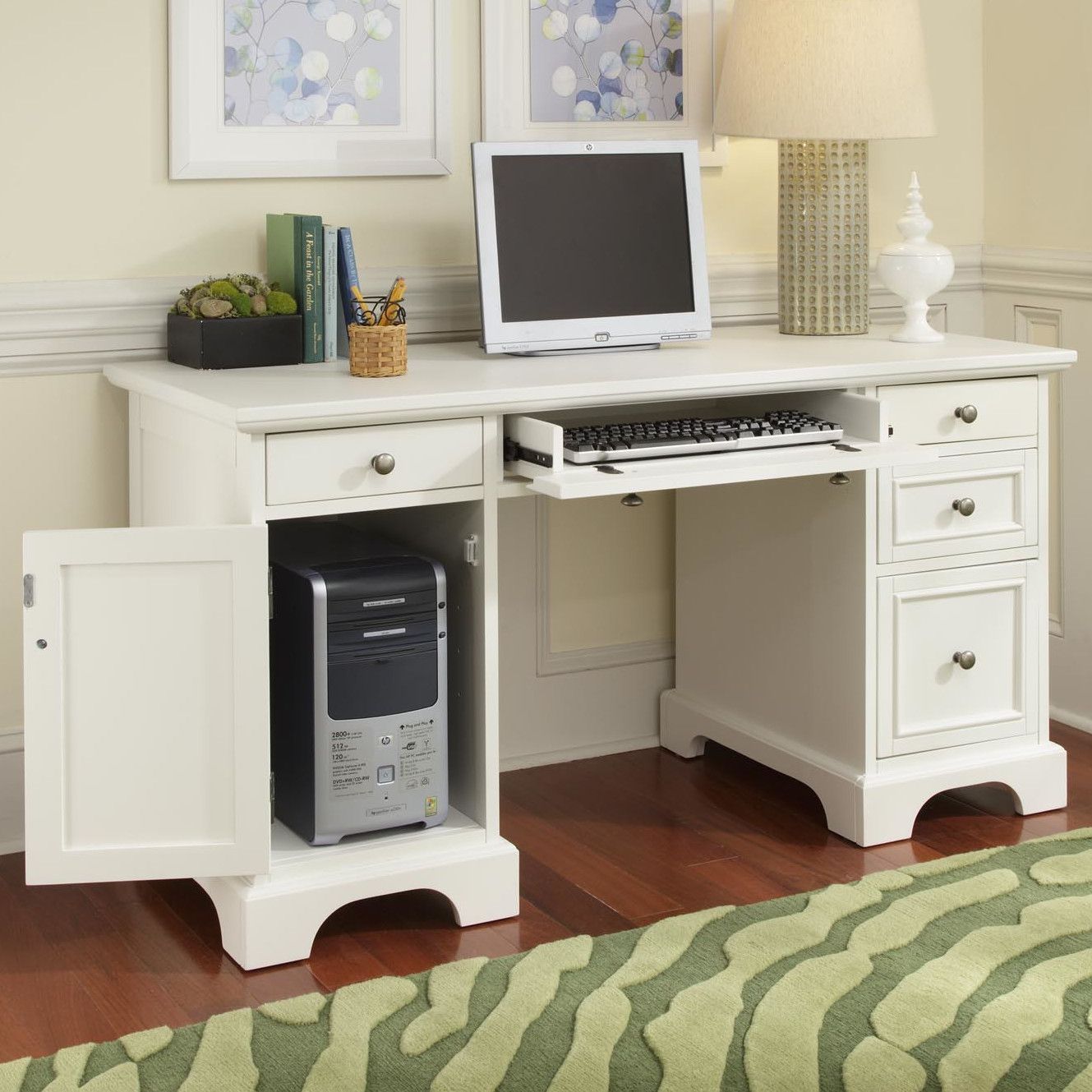 Home Styles Naples Computer Desk With Keyboard Tray | White Computer Regarding Wood And Metal Keyboard Tray Computer Desks (Photo 3 of 15)