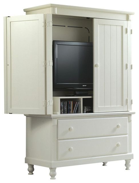 Homelegance Pottery 44 Inch Tv Armoire In White – Traditional Regarding Black Wash And Light Cane 3 Drawer Desks (Photo 5 of 15)
