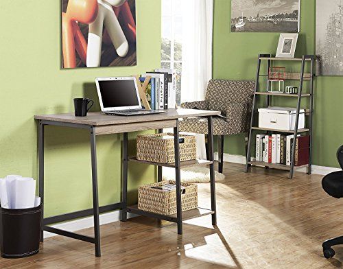 Homestar Gemelli Desk With Book Case Combo, Distressed Mocha Finish | 4 In Distressed Iron 4 Shelf Desks (Photo 2 of 15)