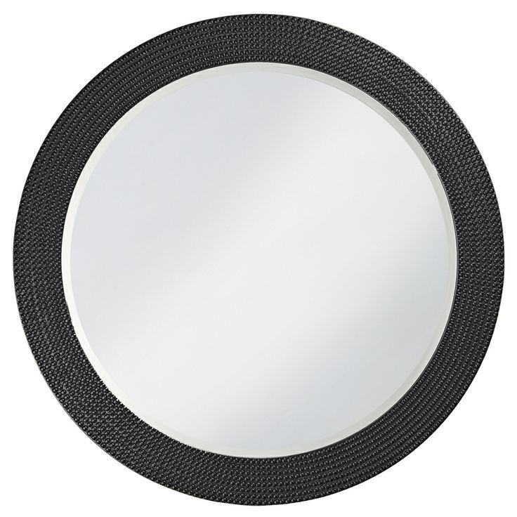 Howard Elliott Lancelot Glossy Metallic Black Round Mirror | Black Inside Glossy Black Wall Mirrors (View 13 of 15)