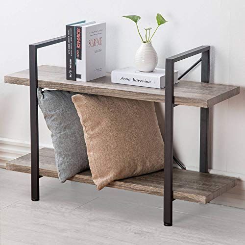 Hsh Furniture 2 Shelf Bookcase, Industrial Wood Display A Https With Regard To Metal And Chestnut Wood 2 Shelf Desks (View 8 of 15)