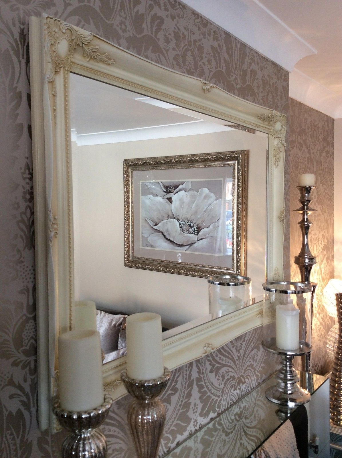 Huge Cream Shabby Chic Framed Ornate Wall Overmantle Mirror – Choose With Regard To Window Cream Wood Wall Mirrors (View 15 of 15)