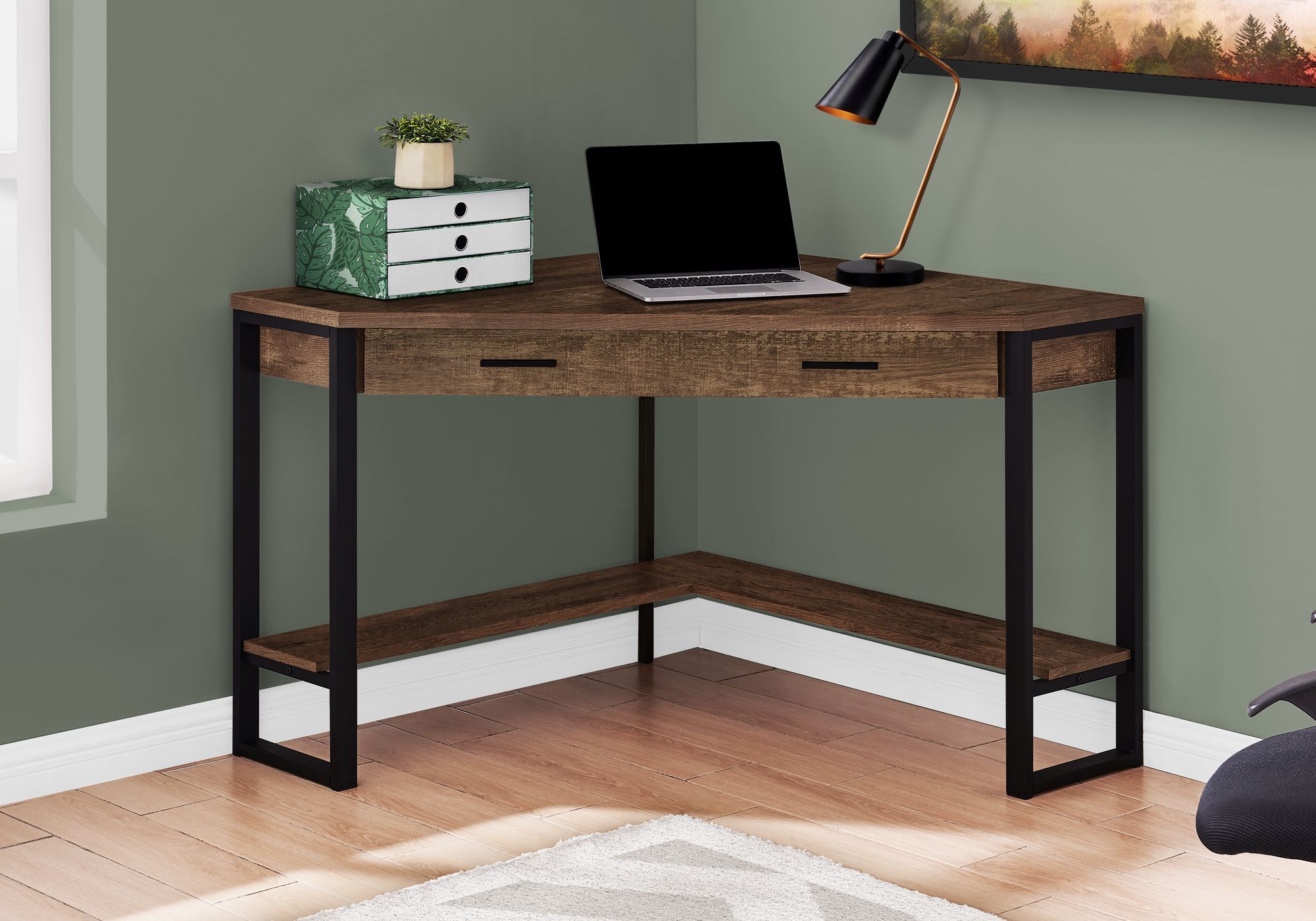 I 7504 – Computer Desk – 42"l / Brown Reclaimed Wood Cornermonarch With Regard To Brown And Yellow Corner Desks (Photo 5 of 15)
