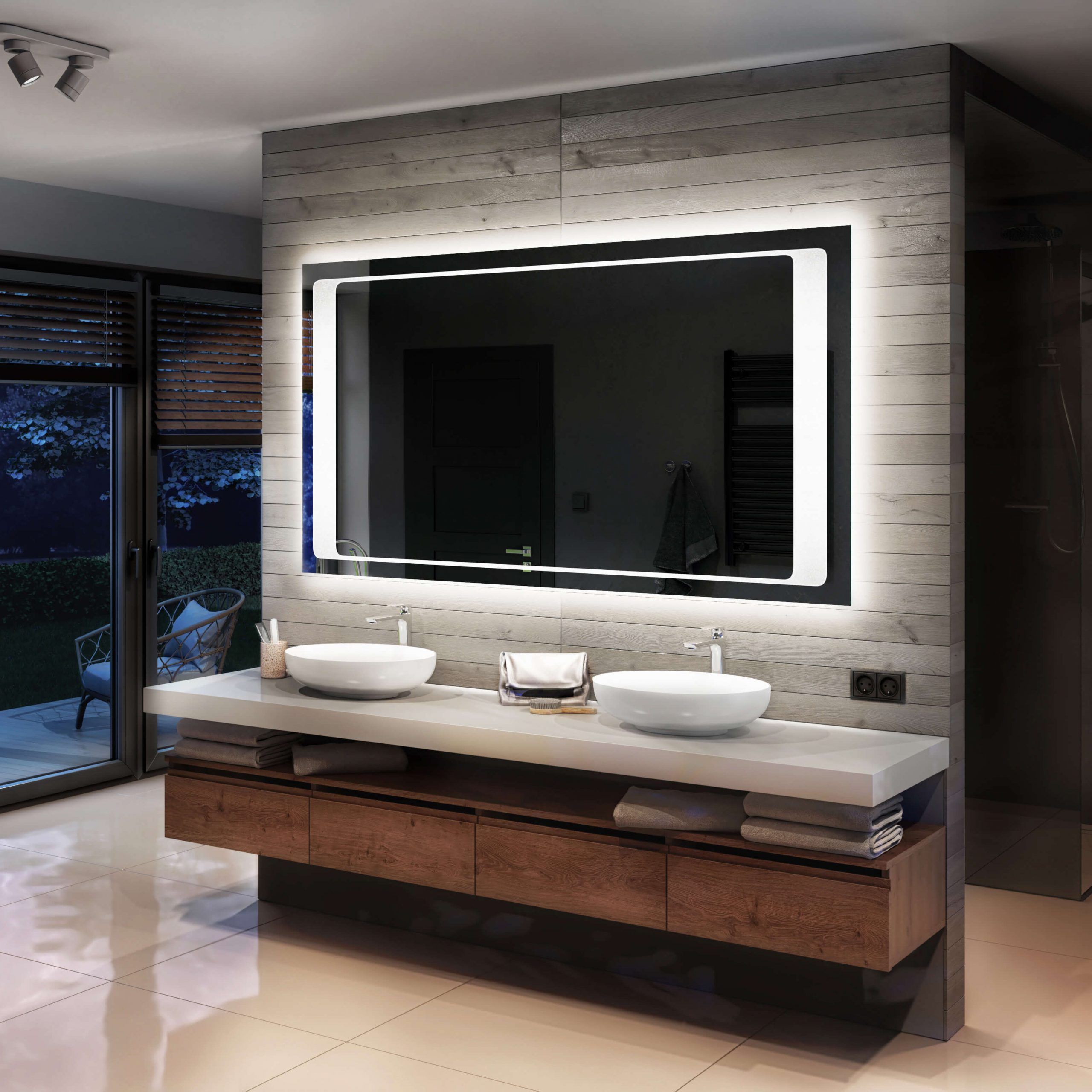 Illuminated Bathroom Mirror With Backlit Led Lights Wall Mounted With Led Backlit Vanity Mirrors (View 2 of 15)