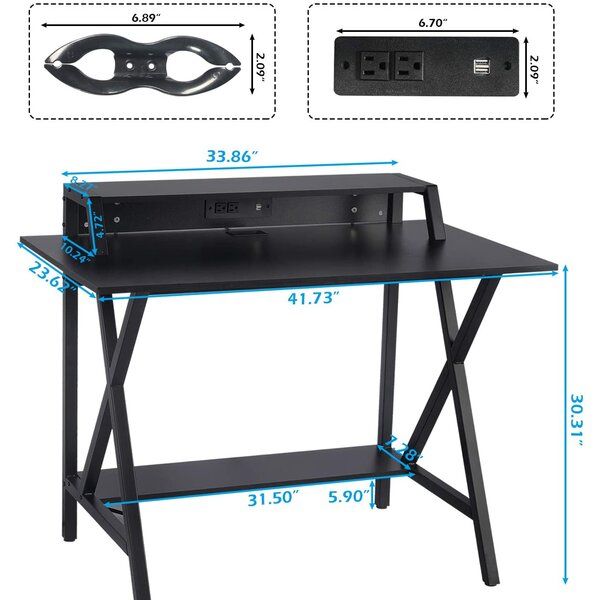 Inbox Zero Ergonomic Gaming Desk – 42" W X 24" D Computer Desk,gaming With Regard To Gaming Desks With Built In Outlets (View 9 of 15)