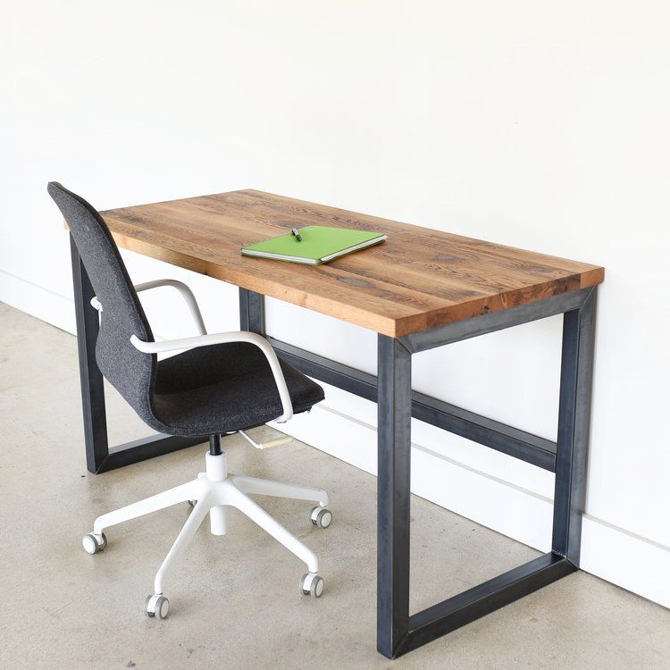 Industrial Reclaimed Wood Desk / 2" X 2" Metal Frame – What We Make Within Hwhite Wood And Metal Office Desks (View 1 of 15)