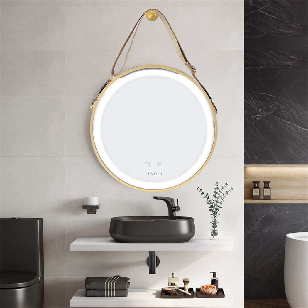 Industrial Round Bathroom Mirror Gold Frame Led Lighted Mirror Wall In Matte Black Led Wall Mirrors (Photo 3 of 15)