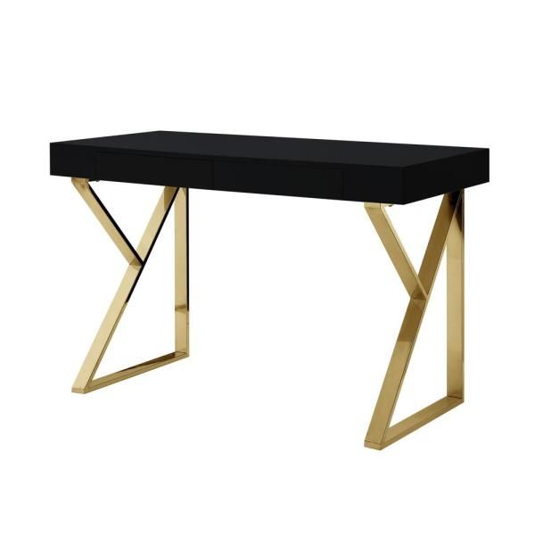 Inspired Home Biaochi Black/gold Desk With 2 Drawers Dk151 09bk Hd Inside Black And Gold Writing Desks (View 11 of 15)