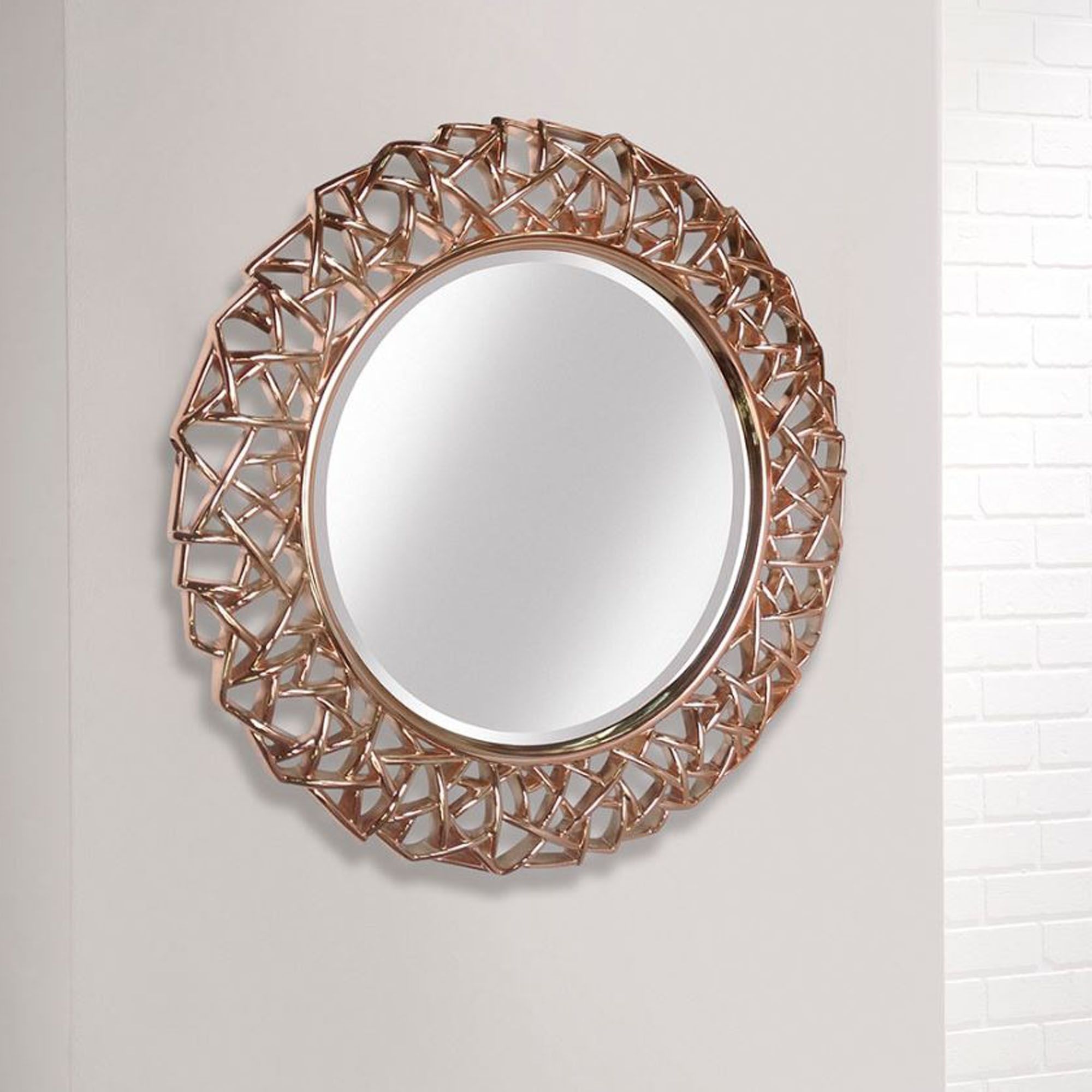 Intricate Rose Gold Round Modern Wall Mirror | Mirrors | Hd365 For Gold Decorative Wall Mirrors (View 8 of 15)