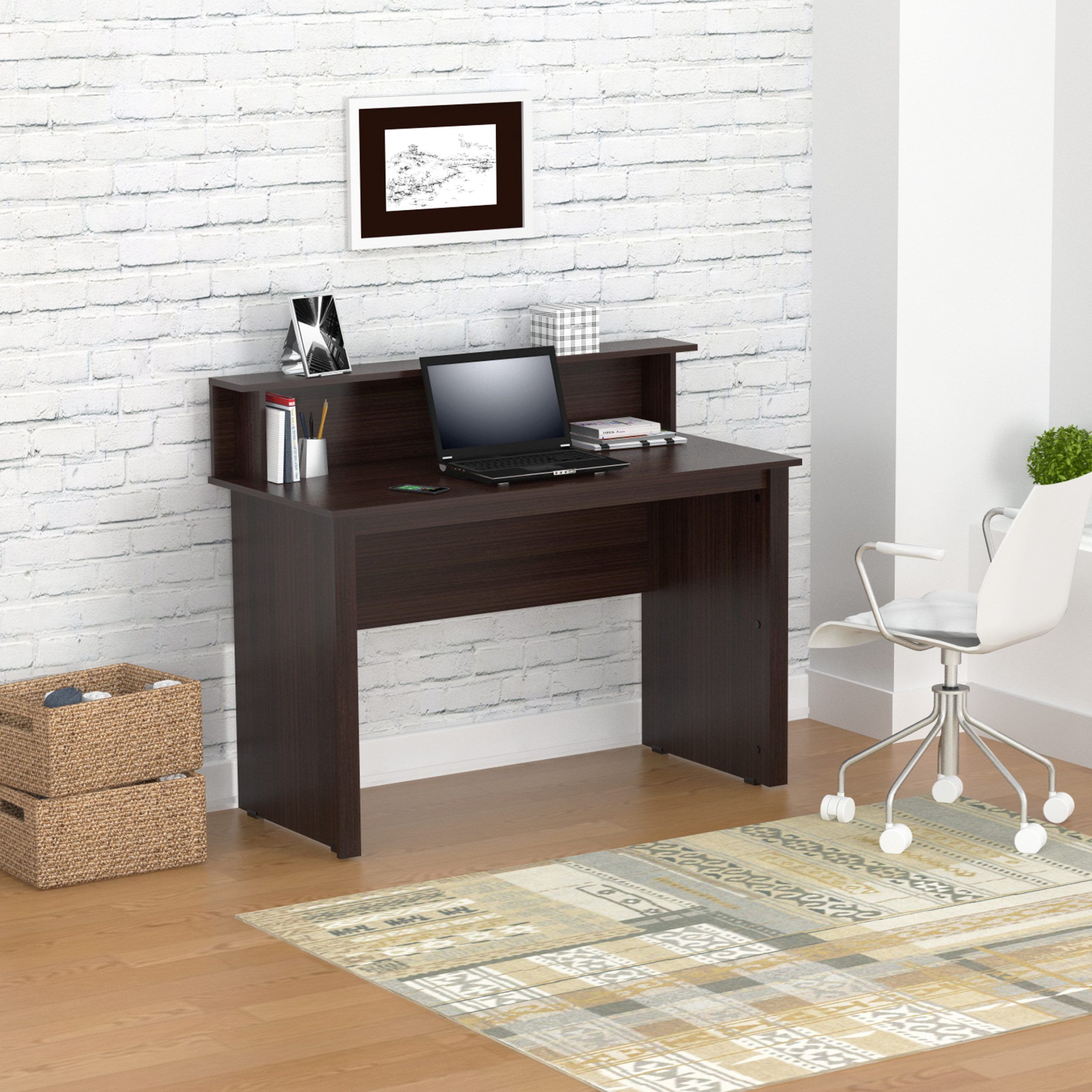 Inval Modern Espresso Wengue Writing Desk With Hutch – Walmart For Modern Office Writing Desks (Photo 10 of 15)