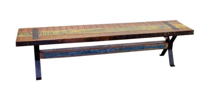 Iron And Wood Distressed Bench | Distressed Bench, Rustic Patio Inside Distressed Iron 4 Shelf Desks (Photo 13 of 15)