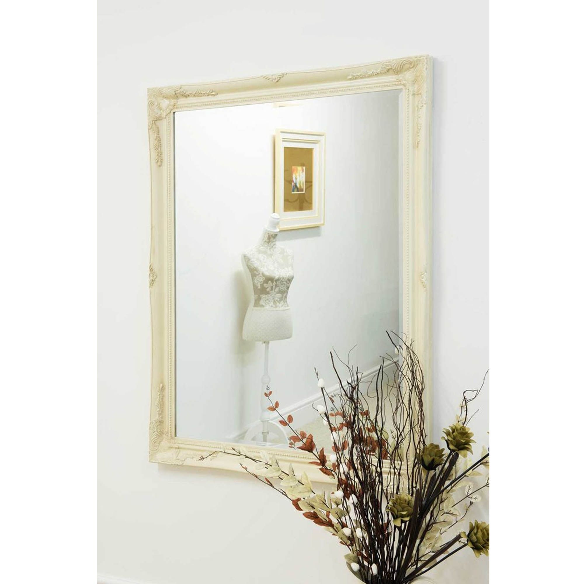 Ivory Decorative Antique French Style Wall Mirror | Decorative Mirrors Pertaining To Booth Reclaimed Wall Mirrors Accent (Photo 15 of 15)