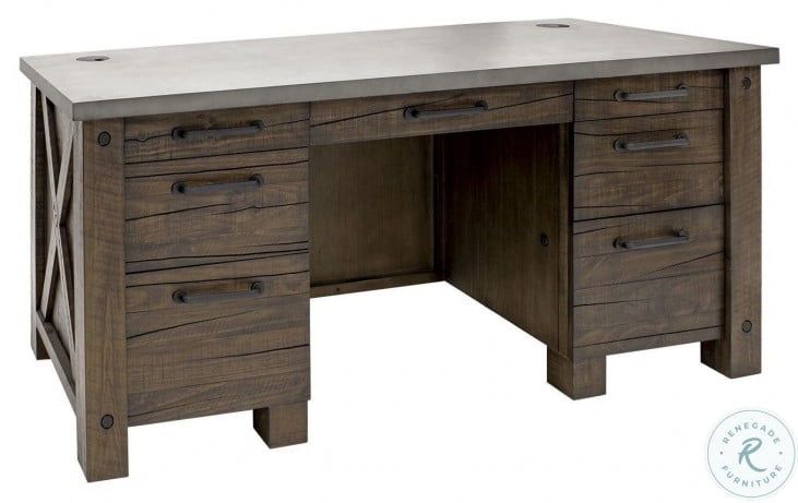 Jasper Brown And Gray 68" Double Pedestal Desk From Martin Furniture Within Gray Reversible Desks With Pedestal (View 12 of 15)