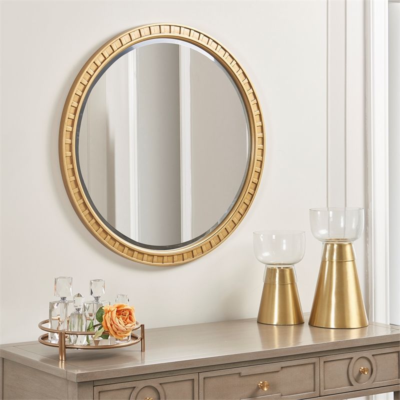 Jennifer Taylor Home Golden Oak Dauphin Round Gold Accent Wall Mirror For Golden Voyage Round Wall Mirrors (Photo 13 of 15)