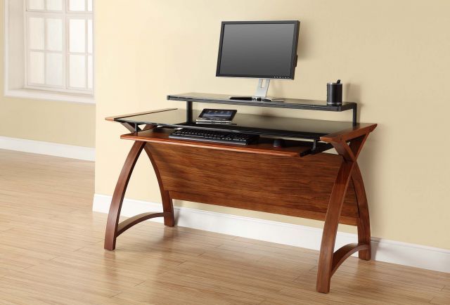 Jual Curve Office Walnut Wide Computer Desk With Keyboard & Monitor With Regard To Graphite Convertible Desks With Keyboard Shelf (View 15 of 15)