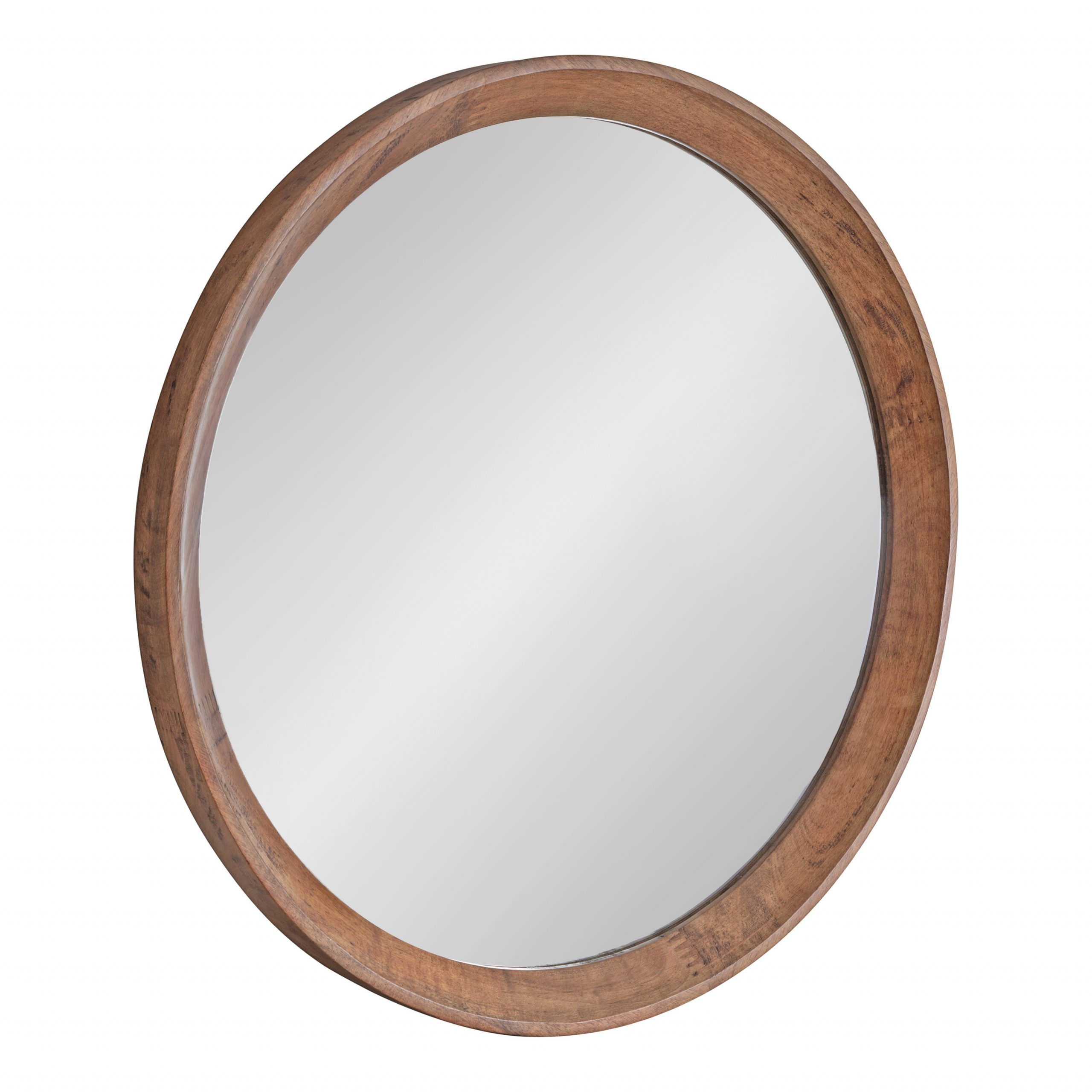 Kate And Laurel Hartman Transitional Round Wood Framed Wall Mirror, 30 Intended For Medium Brown Wood Wall Mirrors (Photo 12 of 15)
