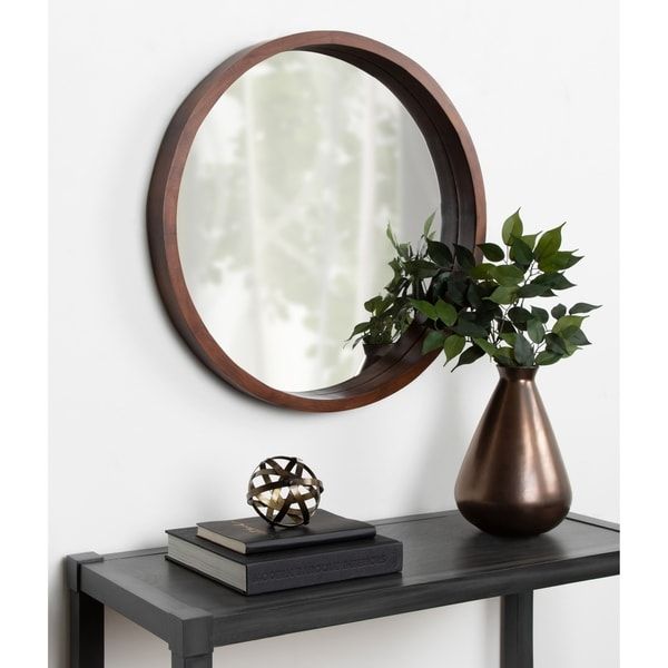 Kate And Laurel Hutton Round Wood Wall Mirror – 22" Diameter In Walnut Throughout Walnut Wood Wall Mirrors (View 6 of 15)