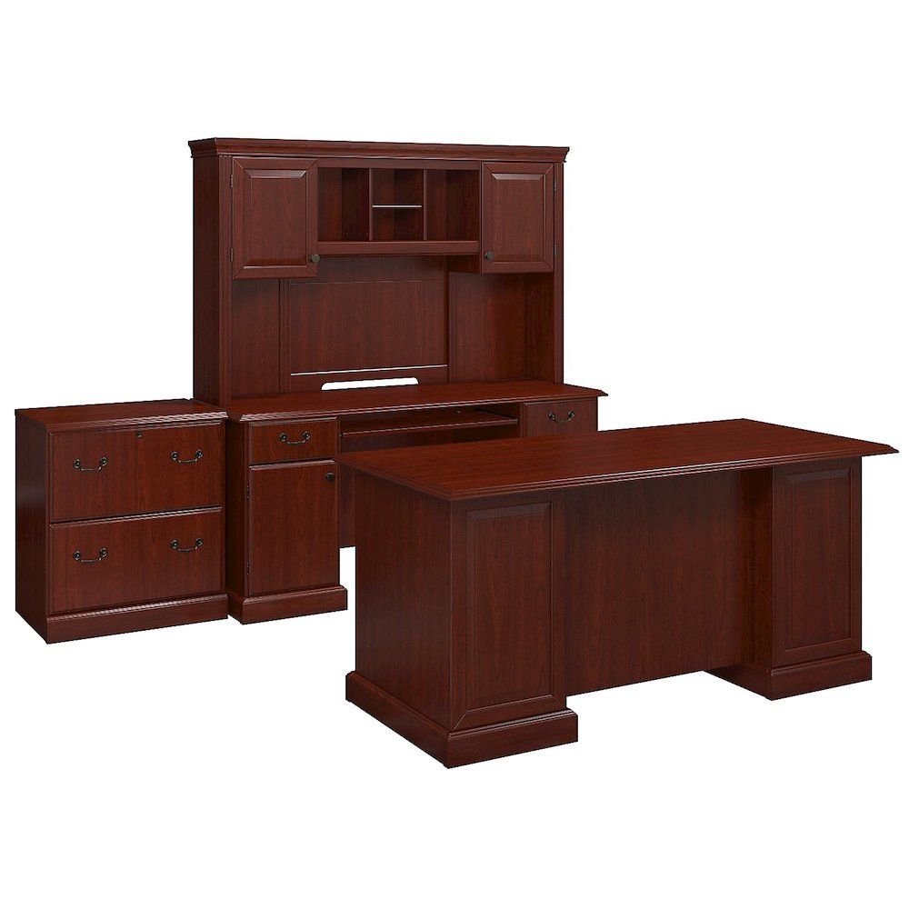 Kathy Ireland® Homebush Furniture Bennington Manager's Desk For Office Desks With Filing Credenza (View 15 of 15)