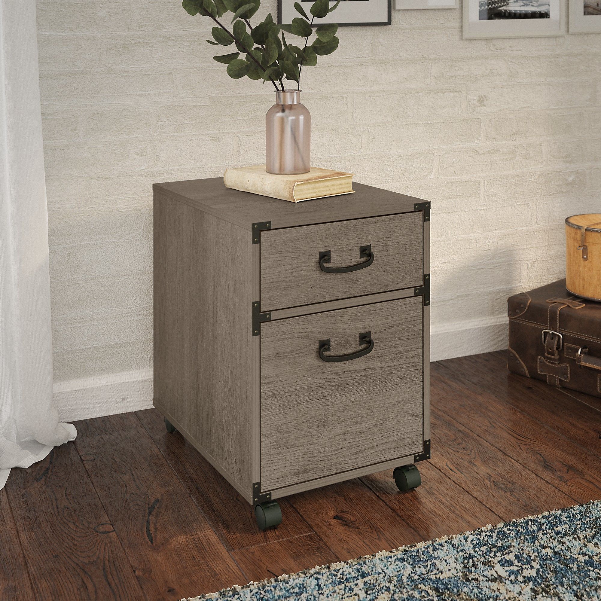 Kathy Ireland® Homebush Furniture Ironworks 2 Drawer Mobile File Regarding Gray And Gold 2 Drawer Desks (View 1 of 15)