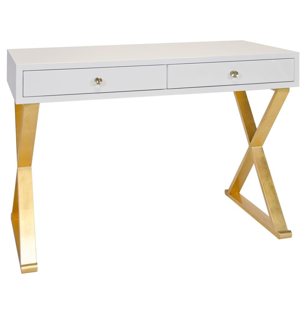 Keating Hollywood Regency White Lacquer Gold Small Desk In 2020 | White For Lacquer And Gold Writing Desks (View 6 of 15)