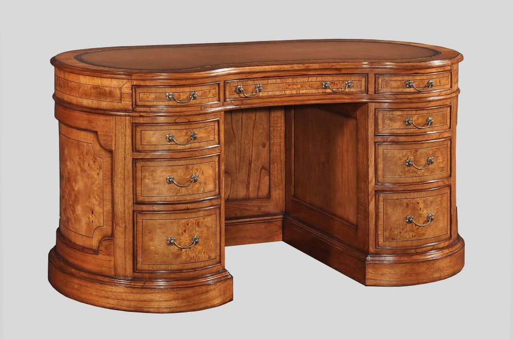 Kidney Large Writing Desk In Burr Walnut With Regard To Walnut And Black Writing Desks (View 14 of 15)