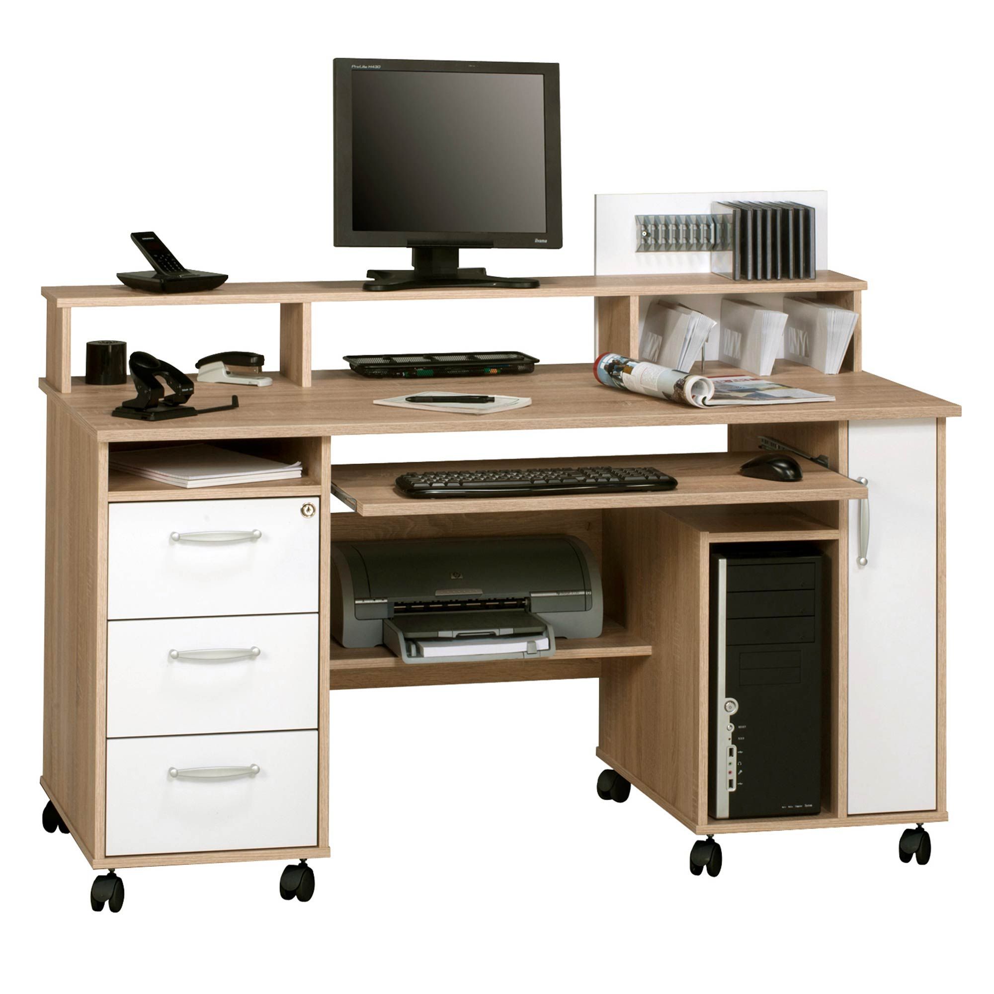 Kilkenny Desk/workstation Oak & White I Home Office Desk I Study Desk Within White Finish Office Study Work Desks (View 14 of 15)