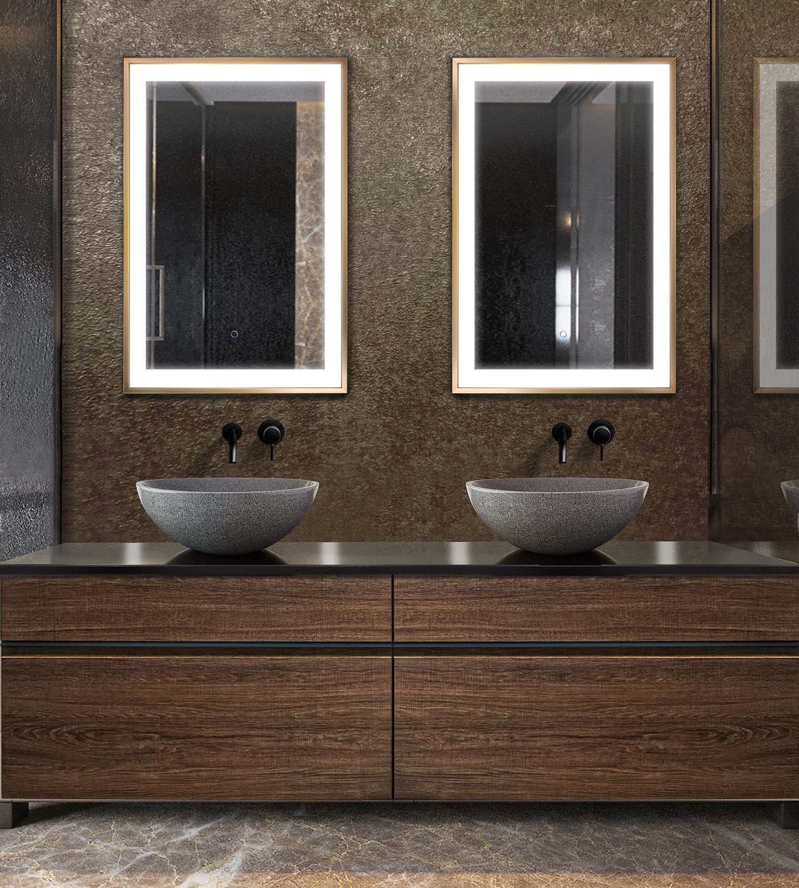 Krugg Soho Led Bathroom Mirror 24″ X 36″ Gold – Krugg Reflections Usa Pertaining To Mexborough Bathroom/vanity Mirrors (View 4 of 15)