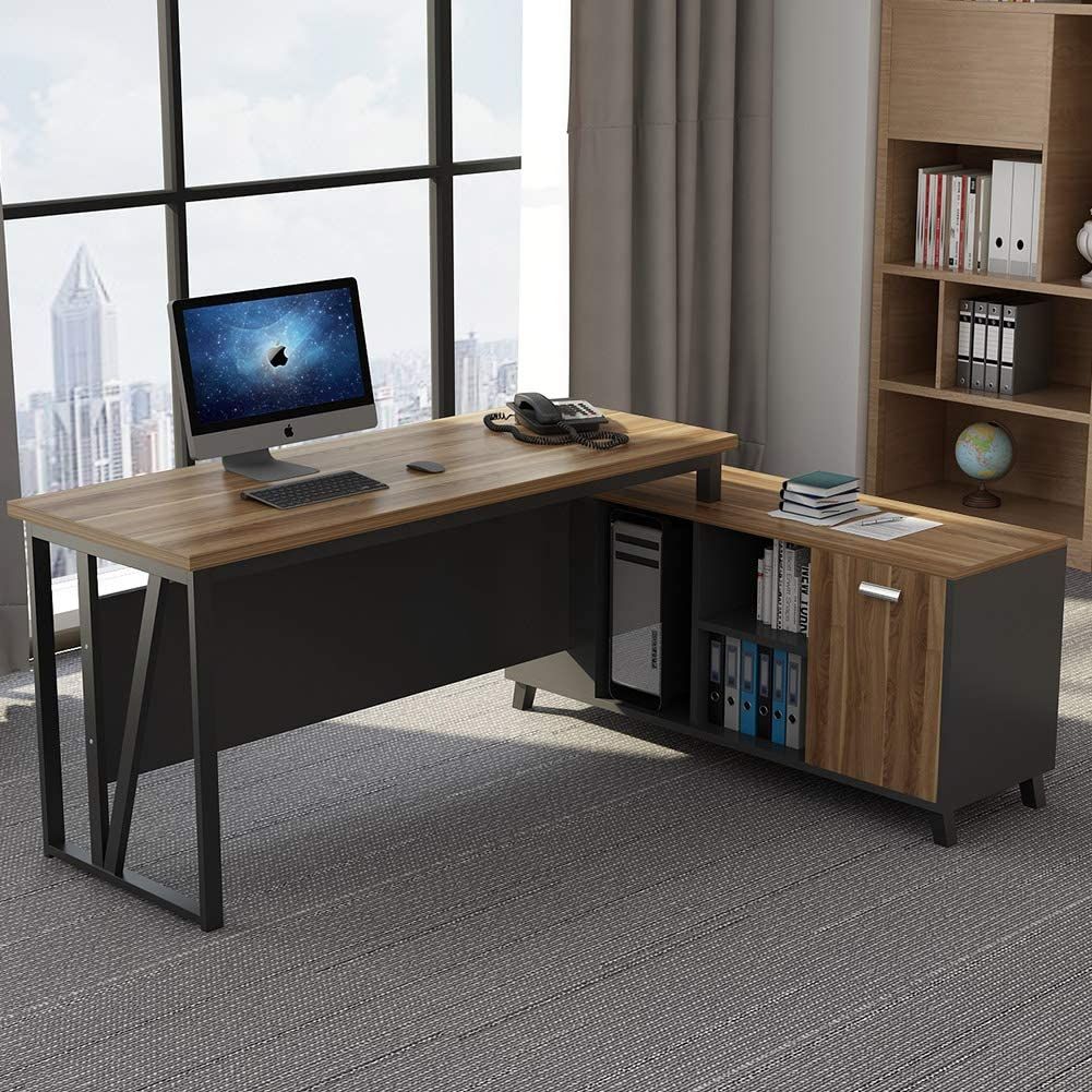 L Shaped Computer Desk, Large Executive Office Desk, 55 Inch Computer With Executive Desks With Dual Storage (View 6 of 15)