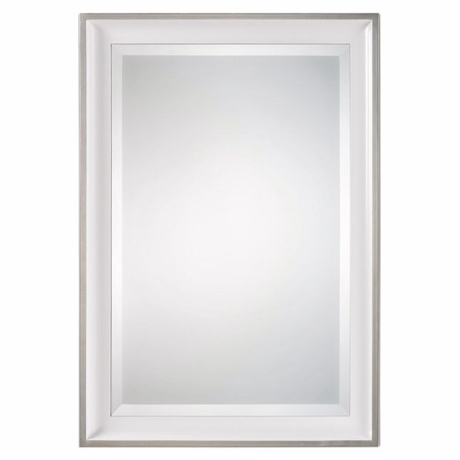 Lahvahn Modern Minimalist White & Silver Beveled Rectangle Wall Mirror For Modern &amp; Contemporary Beveled Overmantel Mirrors (View 14 of 15)